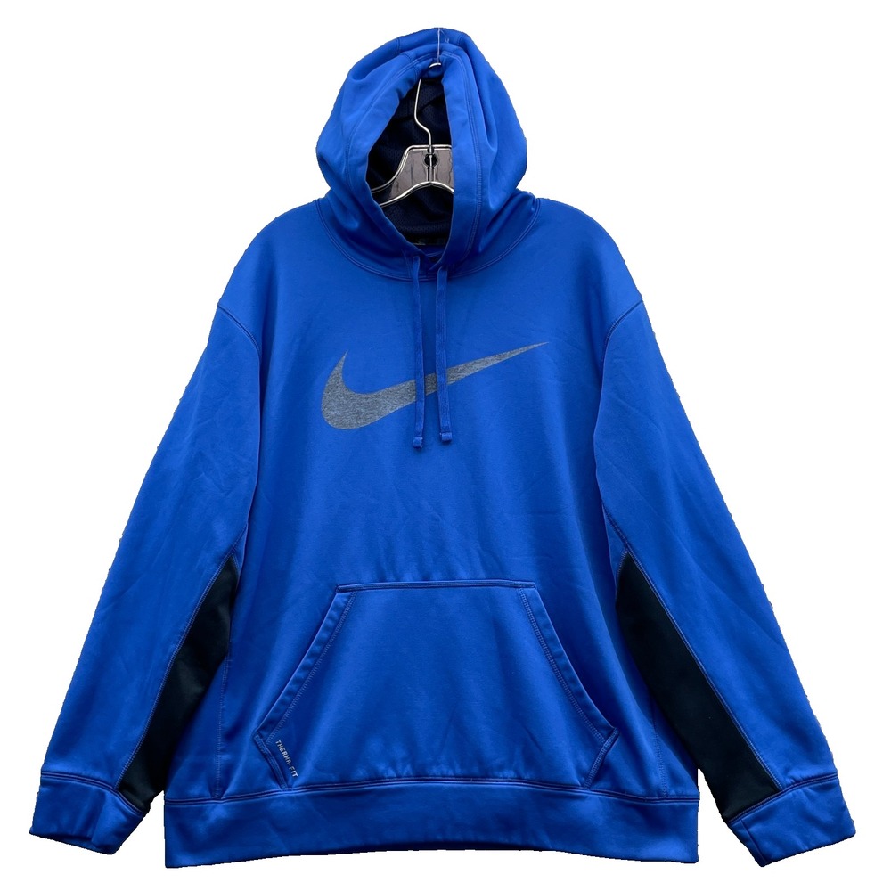Nike Therma Fit Hoodie Men's Large Blue Dri-Fit Fitness Training Pullover Sports